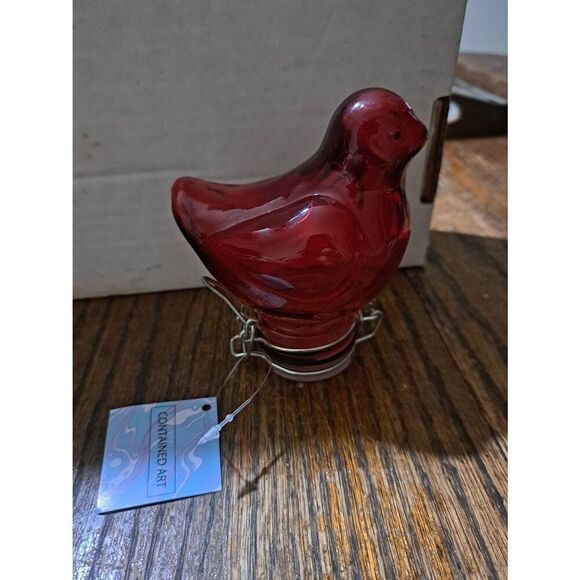New Contained Art Red Bird Air Tight Container 420 Herb Art Glass Stash Box - Picture 1 of 5